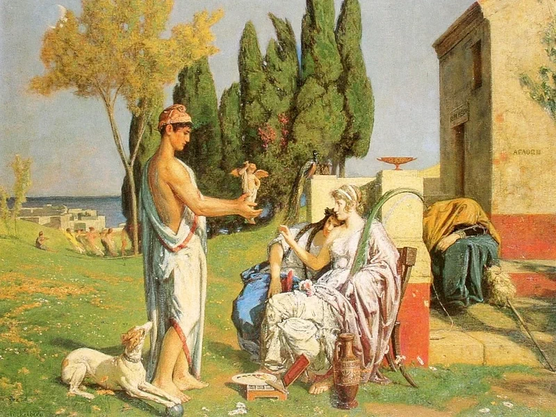1903-Ernst Stückelberg - Myrthis e Corinna dal vasaio Agathon nel 1897